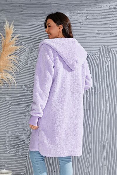 Red Double Take Full Size Hooded Teddy Bear Jacket with Thumbholes Ultra-Cozy & Stylish Comfortable Outerwear