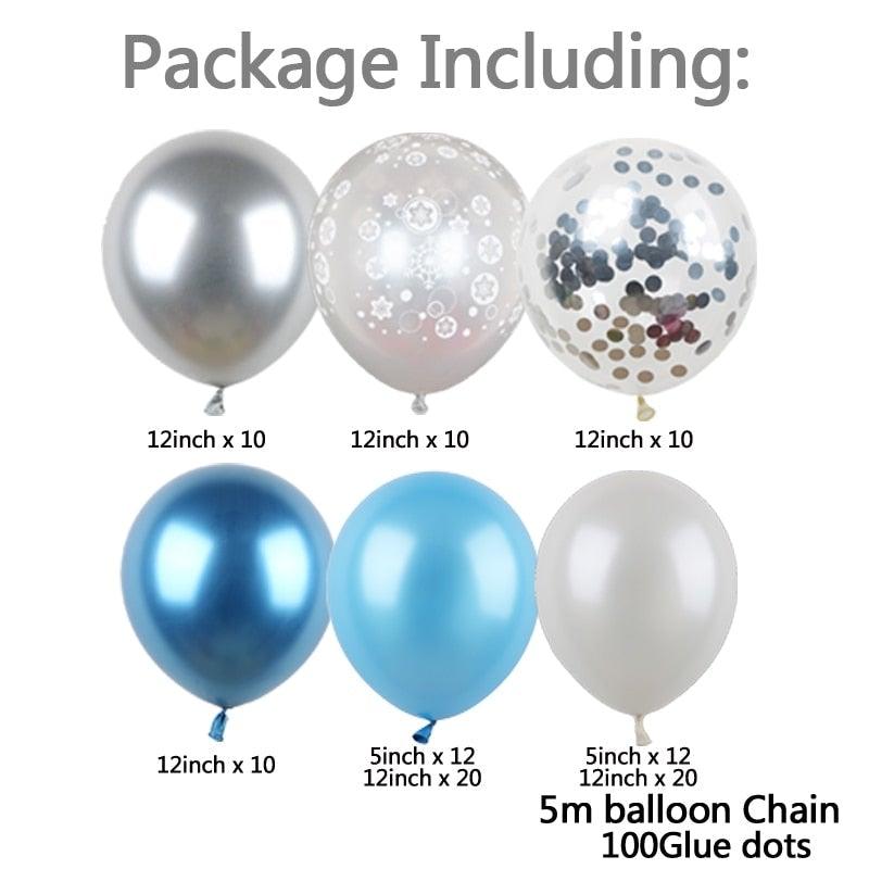 106pcs Blue Snowflake Birthday Balloon Party Ice Snow Decoration Baby Balloon Winter Christmas New Year Balloons Wedding and Birthday Party