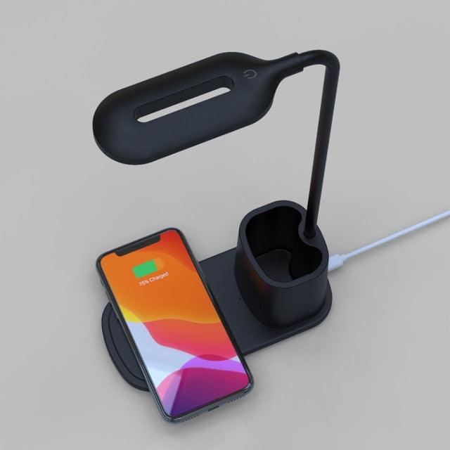 10W QI Quick Wireless Charging LED Desk Lamp Flexible Touch Dimmable Eye Protect Reading Table Light Bedroom Office Table Lamp Decorative Table Lamp Cute Study Lamps for Bedroom Décor