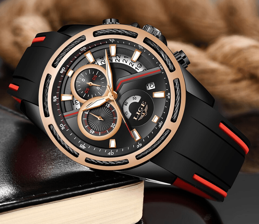 Men's Waterproof Modern Watch With Rubber Straps Multifunction Watches Unique Design Perfect Gift