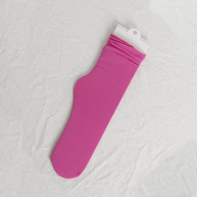 1/2 Pairs Girls Thin Socks Pack Harajuku Cute Long Frilly Socks Casual Soft Nylon High Elastic Solid White Purple Solid Color Stylish Casual Socks For Men And Women