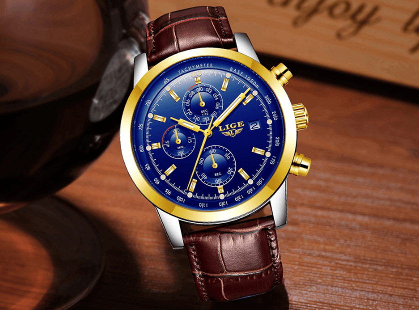 Men's  Waterproof Watch With Chronometers Date Display And Fluorescent Pointers Excellent Look Perfect Gift