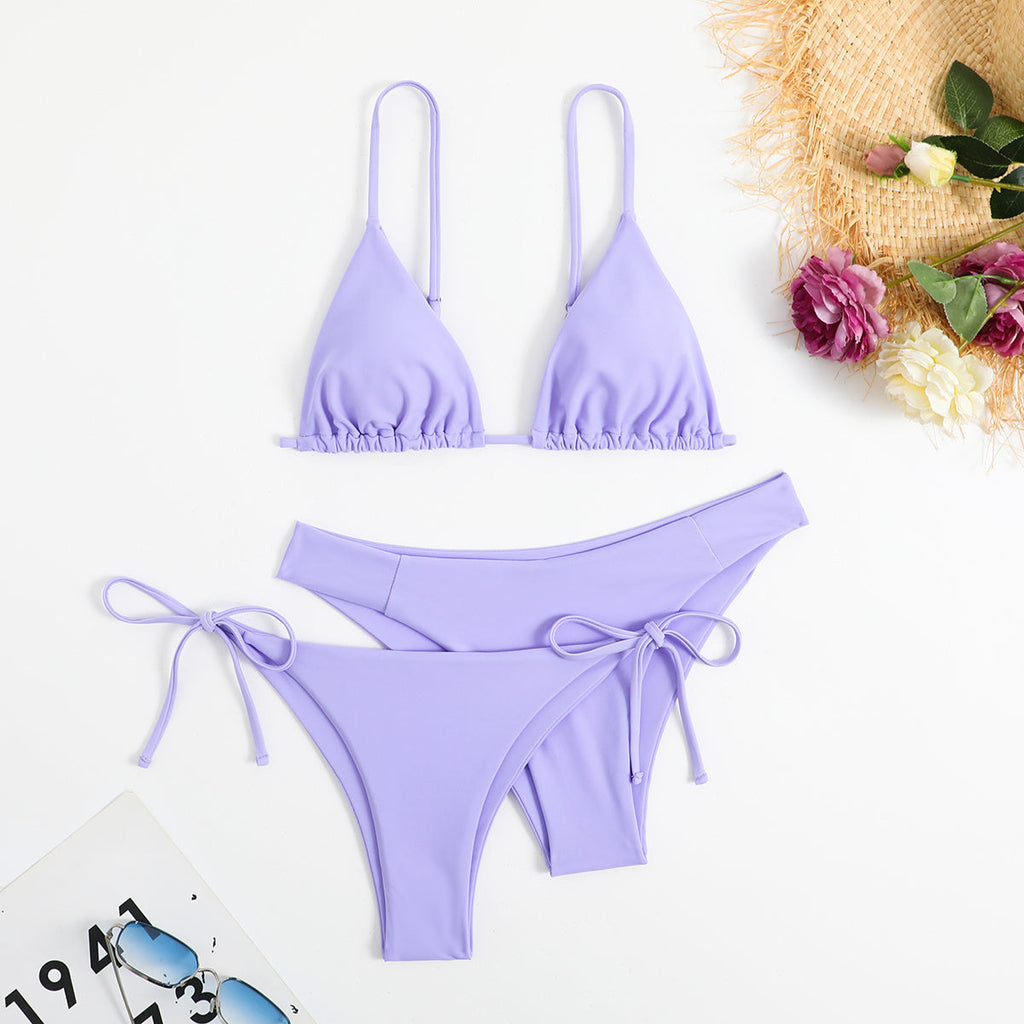Essential Edge 3-Piece Bikini Set for Women – Solid Color High-Cut Triangle Top Two-Style Bottoms with Side Lace-Up Design & Quick-Drying Comfort – Versatile Women's Swimwear for Summer Pool Beach & Travel