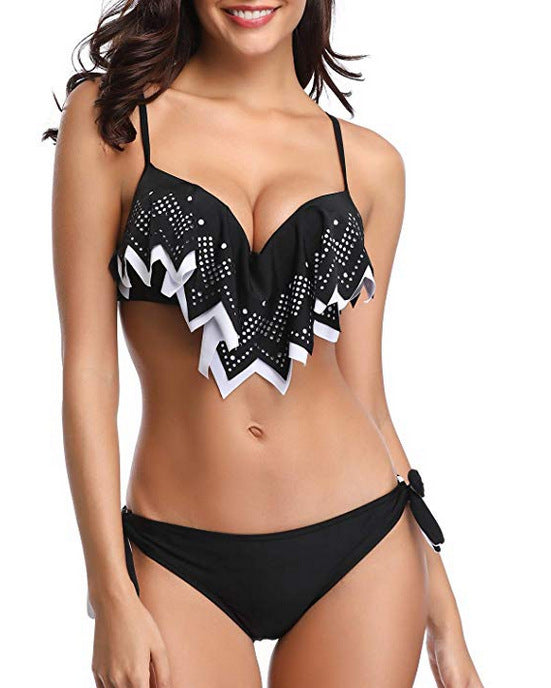 Tropical Bikini  Bottom Padded Ruffled Top Push Up Bikini Swimsuit For Women Underwire Bikini Top Ruffle Padded Two Piece Bathing Suits Teen Girls Two Piece Swimsuit Women Cross Back Bathing Suit Swimwear