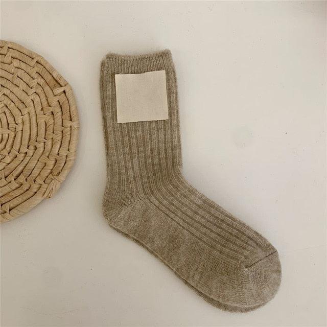 1Pair Ladies Pile Socks for Autumn Winter Pure Cotton Socks Solid Color Keep Warm Women Socks Mid Tube Socks Thickening Cashmere Socks For Men And Women