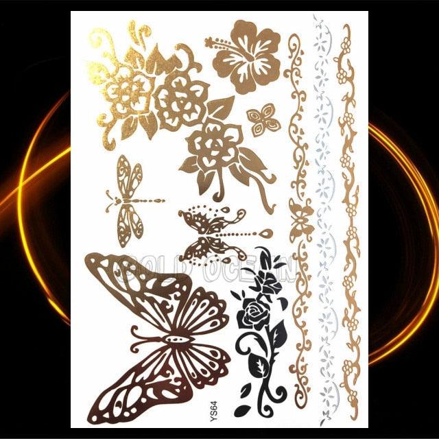 1PC Gold Chain Bracelet Tattoo Sticker Summer Style Fake Jewelry Temporary Tattoo Waterproof Gold Sliver Glitter Body Face Tattoo For Womens