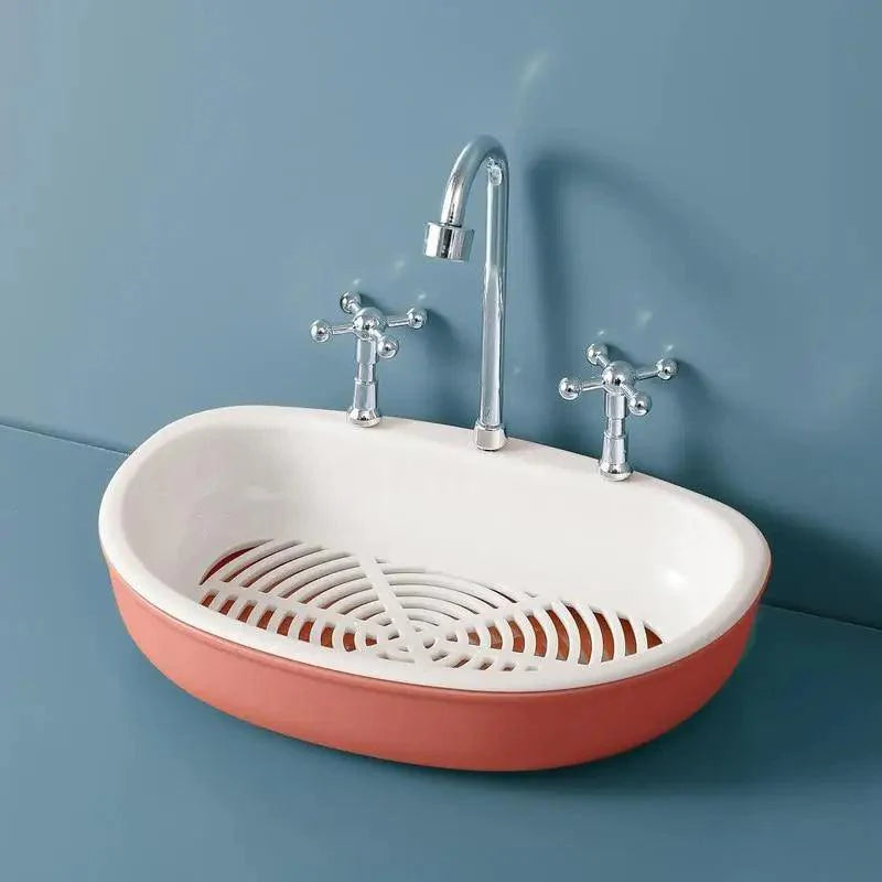 1Pcs Faucet Shape Draining Soap Dish Portable Bathroom Products Double Layer 3Colors Eco-friendly Soap Box Draining Soap Dish Sponge Holder Soap Container with Waterfall Spout for Bathroom Shower Kitchen Sink