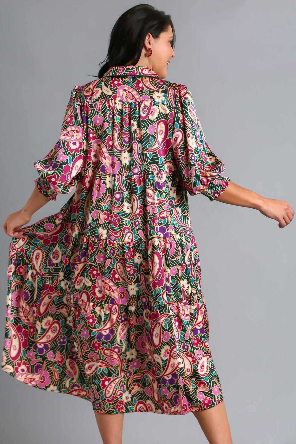 Full Size Printed Satin Midi Dress Plus Size Beautiful Women Dress Unique Design Dress