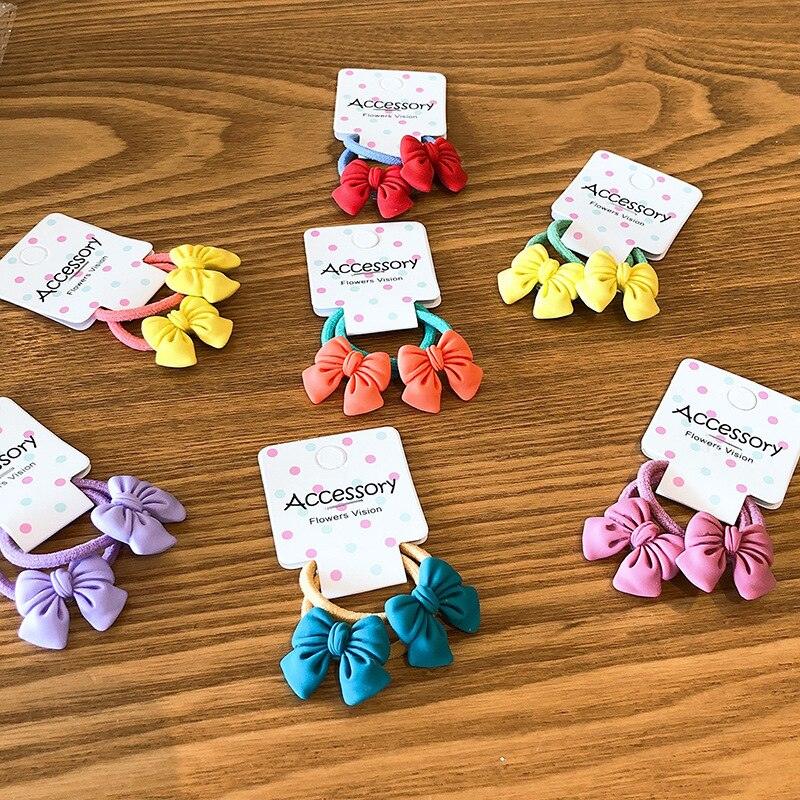 2PCS New Cute Princess Bowknot Headwear Kids Elastic Hair Bands Children Ropes Girls Cartoon Accessories Baby Headdress Gorgeous Hair Accessories For Women