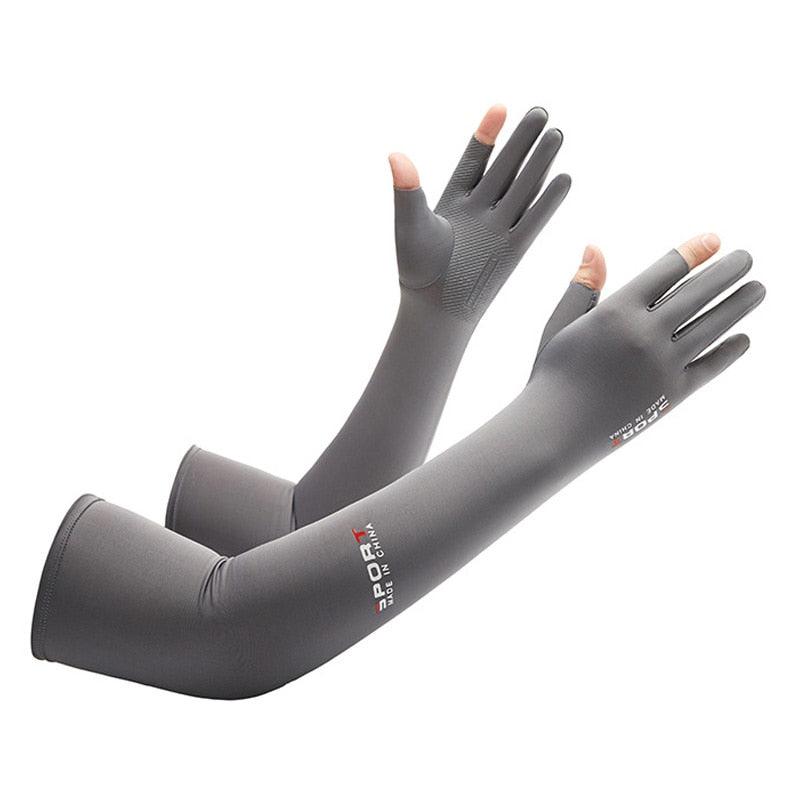 2pcs Sport 5-finger Arm Sleeves One Size Compression Long Arm Cover Cycling Running Fishing Climbing Arm Cover Outdoor Sport Sun UV Protection Ice Cool Sleeves Comfortable Men Long Arm Covers