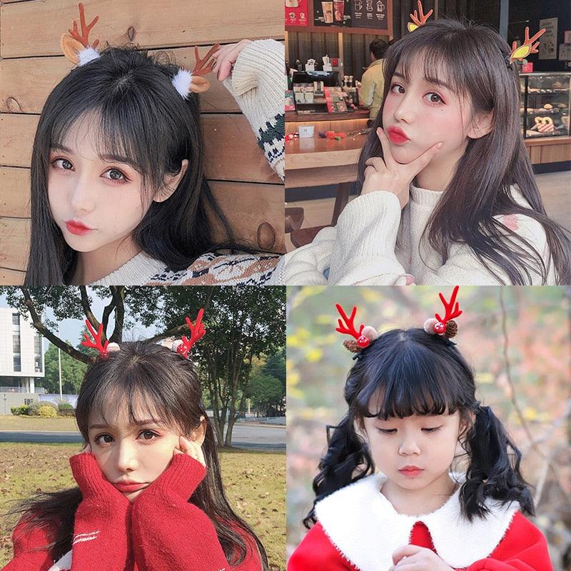 2pcs/set Christmas Hair Clips For Girls Cute Deer Ear Hairpins Hairgrips Kids Christmas Antler Hairpin Barrette Fashion Hair Accessories For Women