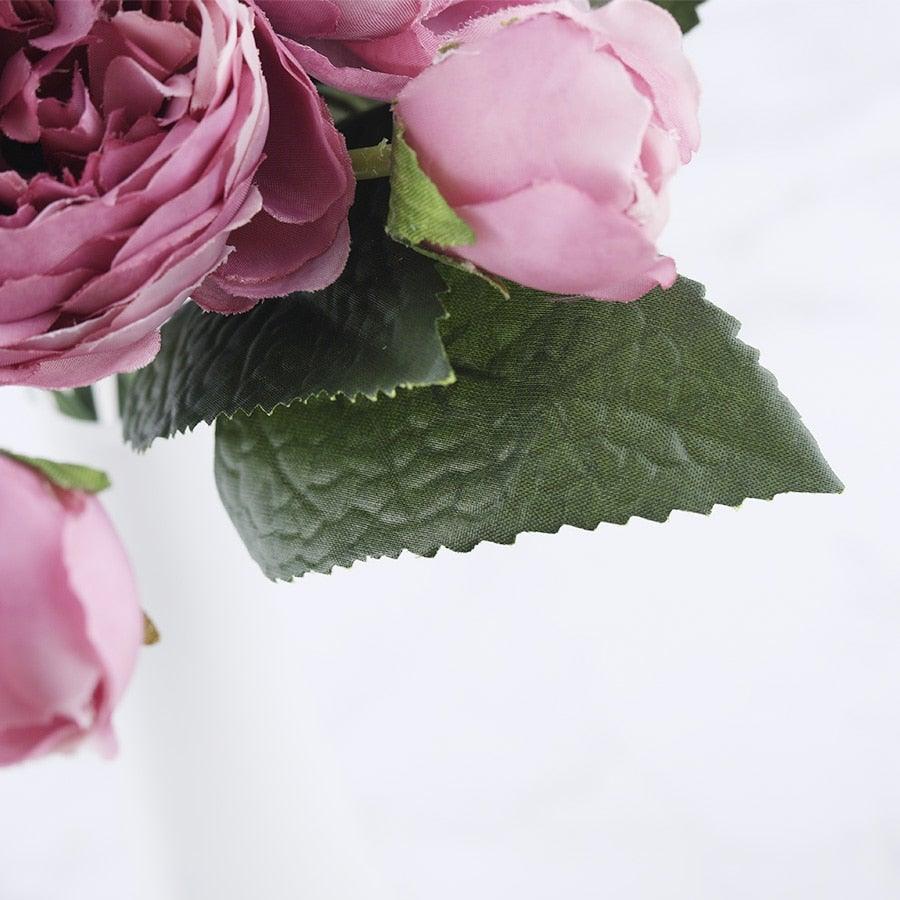 30cm Rose Pink Silk Peony Artificial Flowers Bouquet 5 Big Head and 4 Bud Bride Wedding Home Decoration Fake Flowers Vintage Artificial Peony Silk Flowers Bouquet Home Wedding Decoration