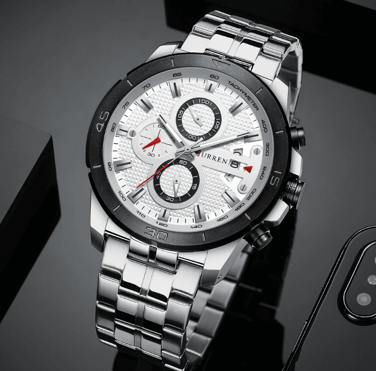 Men's Waterproof  Watch With Chronometers Day View And Fluorescent Hands Unique  Luxury Design  Perfect Gift