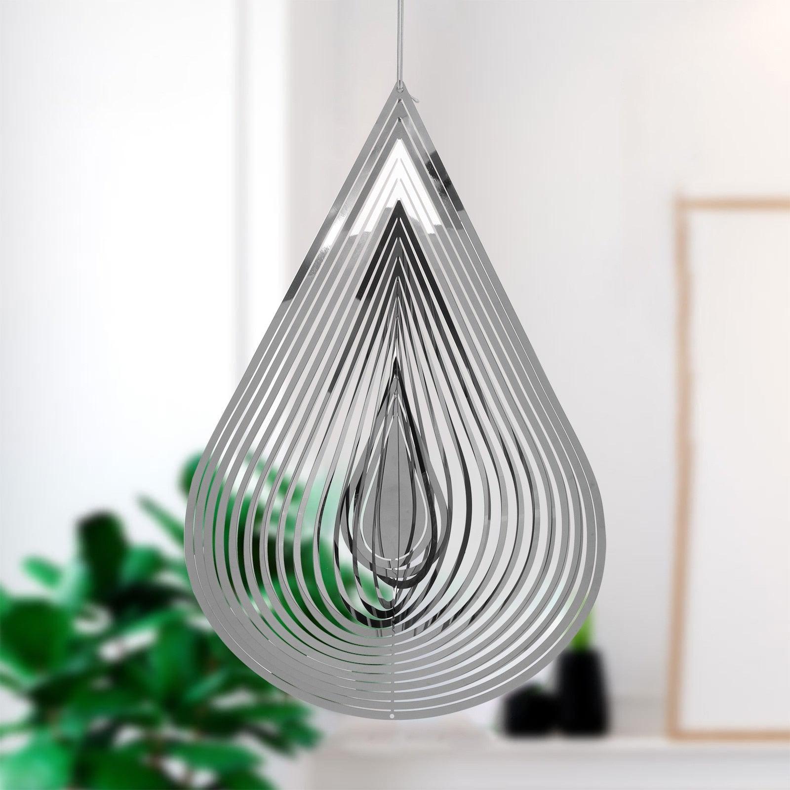 3D Drop-shaped Rotating Wind Spinner Outdoor Metal Sculptures Flowing Stainless Steel Wind Chimes Flowing-Light Effect Design Home Garden Decoration Outdoor Hanging Decor Gift Wind Spinners Mirrored Patio Wind Chime Yard Decor