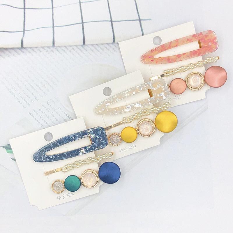 3PCS/Set Women Girls Hair Clips Square Round Pearls Hairpins Headband Barrettes Fashion Hair Clip Hairpins for Women Girls Headwear Styling Tools
