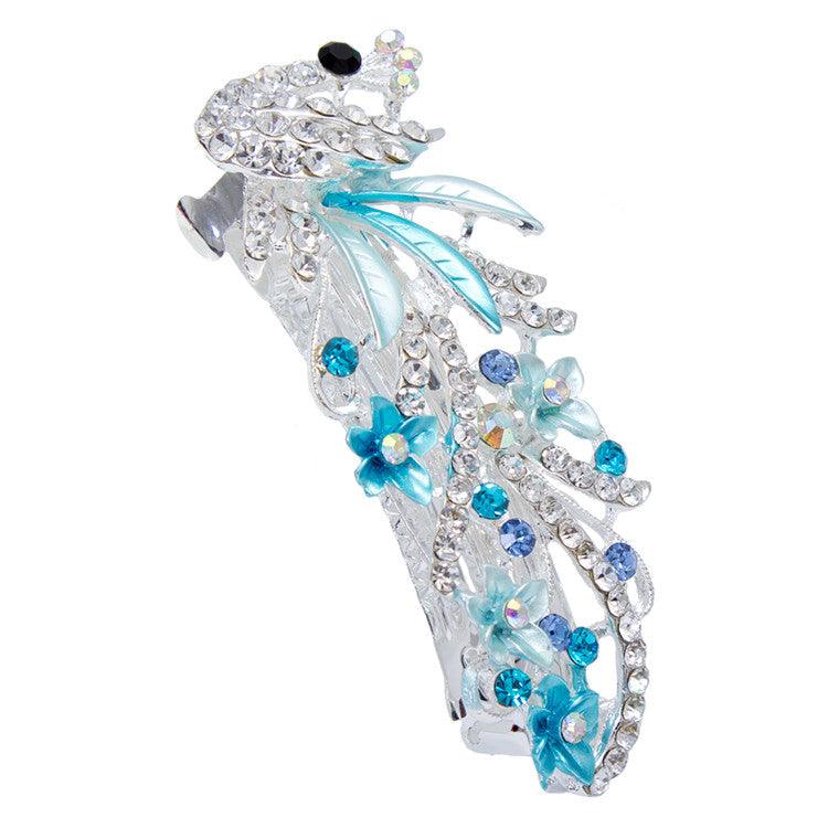 5 Colors Trendy Peacock Barrettes Crystal Flower Hairpins Headwear For Hair Women Romantic Headdress Wedding Hair Accessories for Brides and Bridesmaids