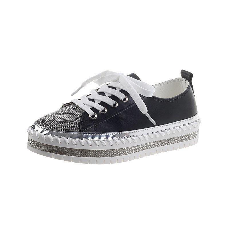 Womens Leopard Sneakers Women Canvas Shoes Leisure Lace-Up Sneakers Rhinestone Shiny Flat Charming Shoes Platform Leisure Low Sneakers