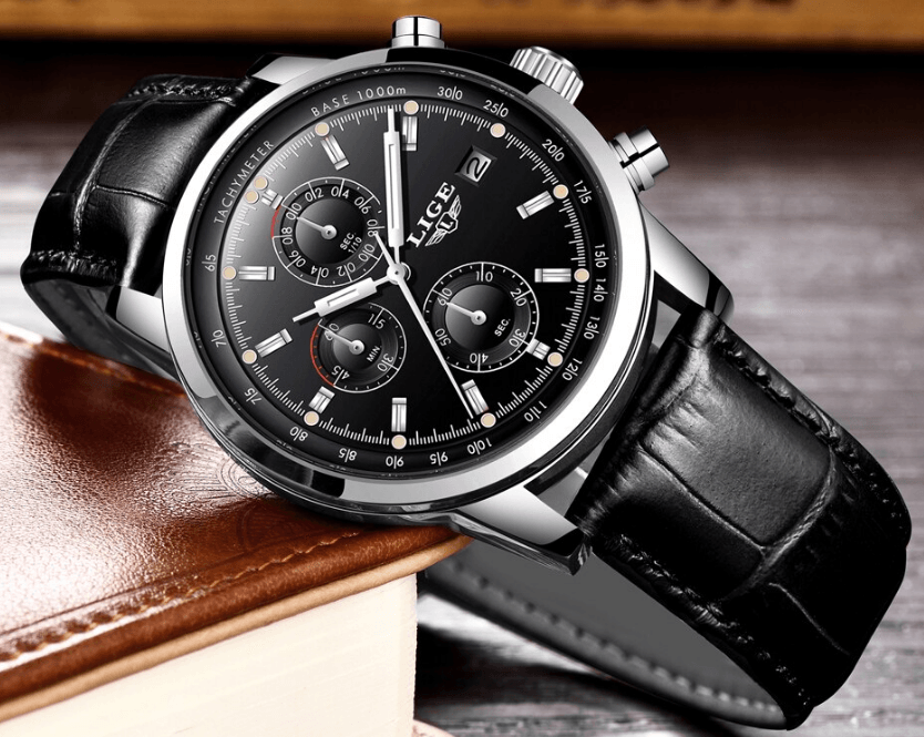 Men's  Waterproof Watch With Chronometers Date Display And Fluorescent Pointers Excellent Look Perfect Gift