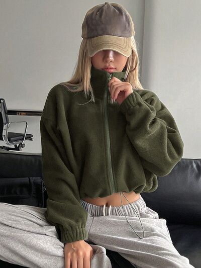 Stylish Zip-Up Long Sleeve Cropped Jacket Trendy & Lightweight Outerwear for a Chic Look