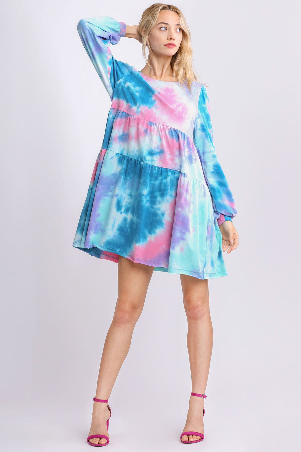 Colorful Full Size Round Neck Long Sleeve Dress Plus Size Boho Chic Beautiful Girls Dress