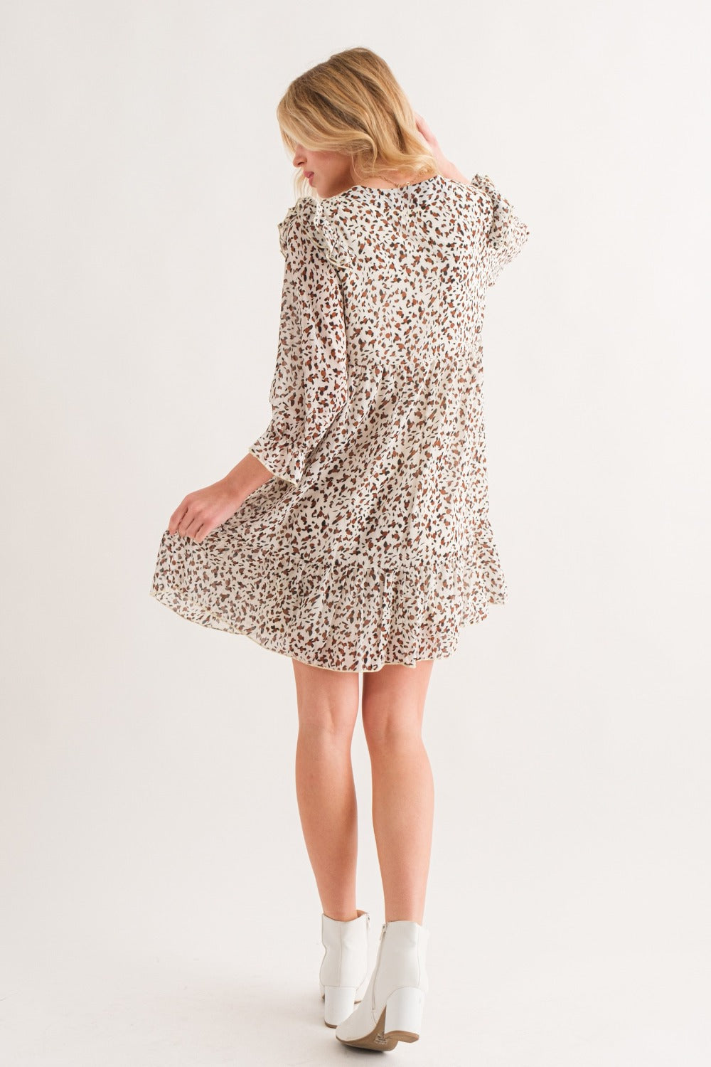 Leopard Ruffle Hem Woven Mini Dress For Women – Leopard Print Dress, Flattering Ruffle Hem Dress, Playful Mini Dress, Animal Print Dress, Chic Leopard Dress