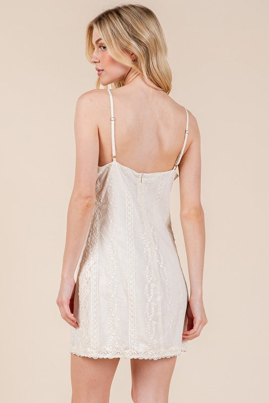 New Summer Lace Detail Adjustable Strap Mini Cami Dress For Women Feminine and Elegant Lace-Detail Cami Dress with Adjustable Straps