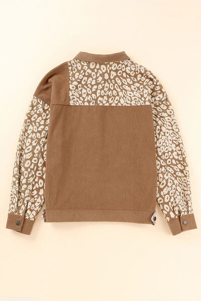 Leopard Print Drop Shoulder Jacket with Button-Up Closure Beautiful Unique Design Winter Jacket