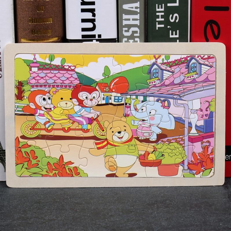 24 Slice Wood Puzzles Children Adults Vehicle Puzzles Wooden Toys Learning Education Environmental Assemble Educational Games For Kids and Babies