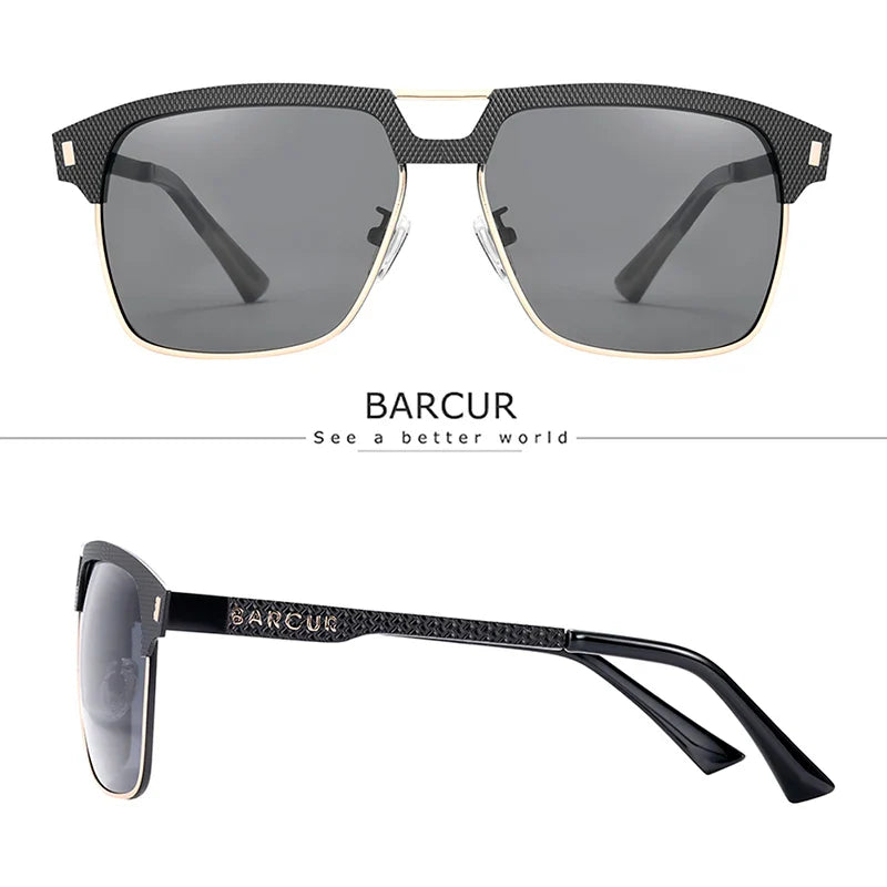 BARCUR Polarized Men’s Sunglasses – Fashionable Square Stainless Steel Frame UV400 Protection Anti-Reflective Outdoor Sports & Driving Eyewear – Original Design Casual Style with Premium Polycarbonate Lenses