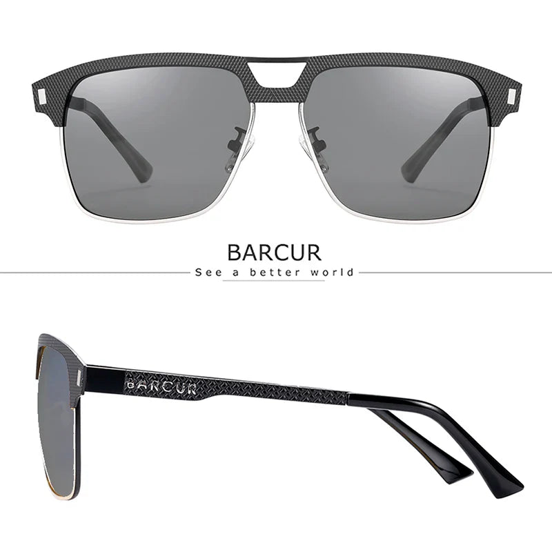BARCUR Polarized Men’s Sunglasses – Fashionable Square Stainless Steel Frame UV400 Protection Anti-Reflective Outdoor Sports & Driving Eyewear – Original Design Casual Style with Premium Polycarbonate Lenses