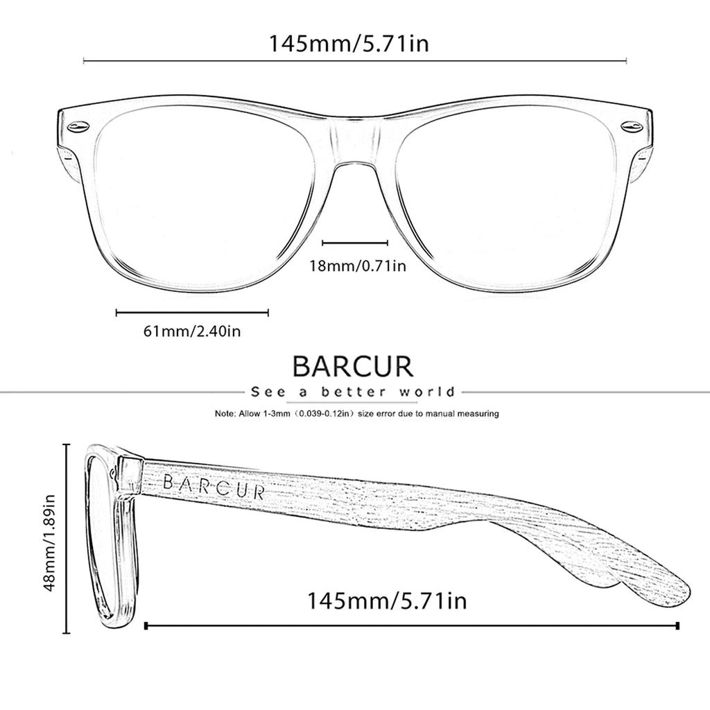 BARCUR Natural Wood Polarized PC Oval Women’s Sunglasses Dark Luxury Texture Wooden Mirror Legs UVA/UVB Protection Stylish Fashion Women's Sunglasses for Summer
