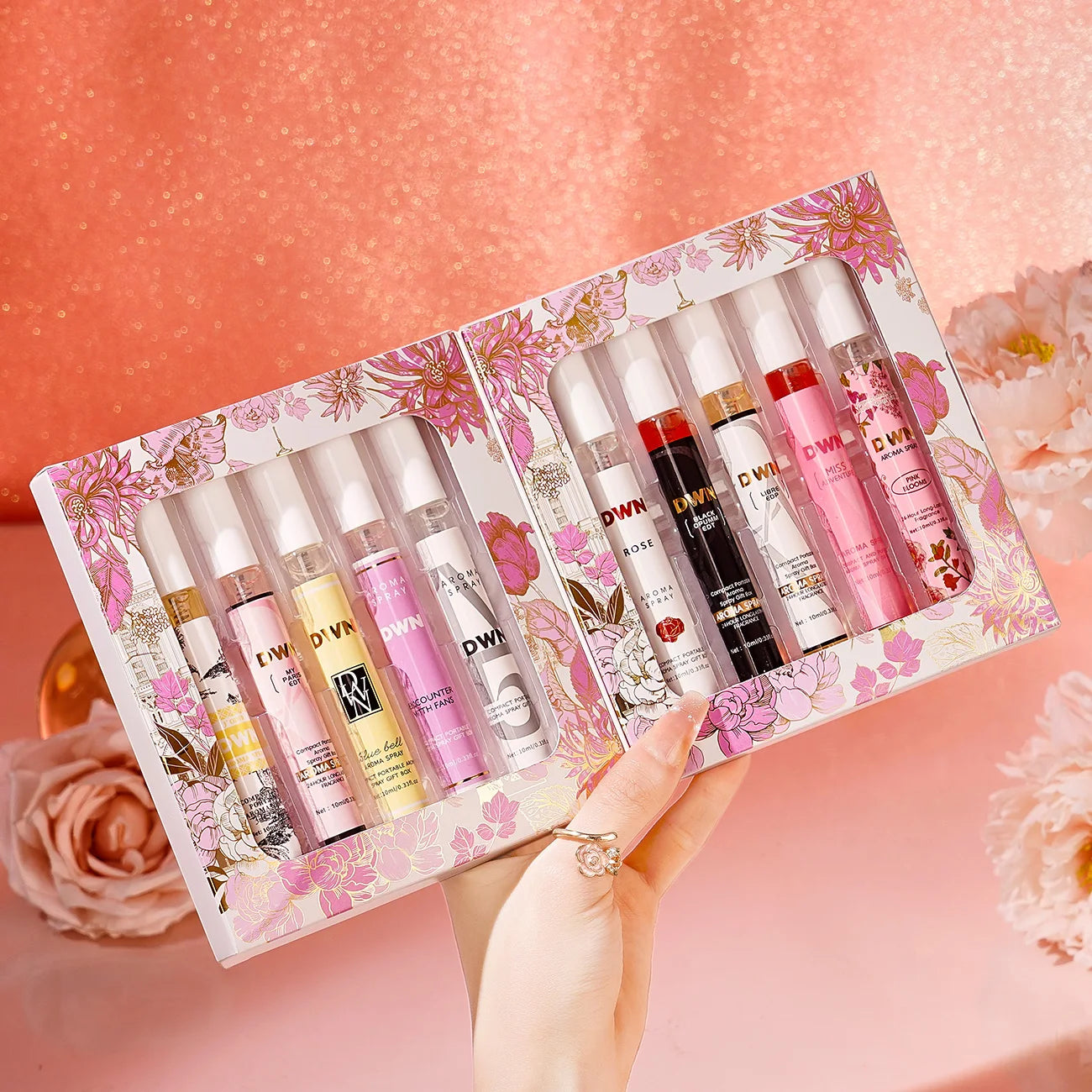 Women's 10PCS Alcohol-Free Fragrances Set, Romantic Floral Scents, Elegant Gift Box, Long-Lasting, Ideal for Daily Use & Gifting