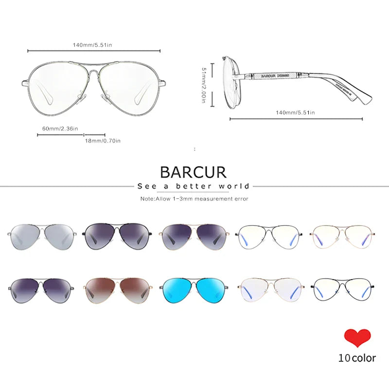 BARCUR Polarized Pilot Sunglasses for Men – Stylish Anti Blue Light UV400 Protection Gradient Mirror Lens Stainless Steel Trendy Frame – Fashion Aviator Sun Glasses for Men Ideal for Driving Travel Summer & Outdoor Activities