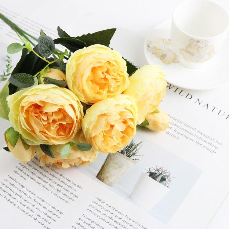 Artificial Roses Flowers Bundle Of Beautiful Silk Peony Bouquet For Home Wedding Party Scrapbook Decoration Accessories         Artificial Rose Flowers Bouquet Silk Flowers Rose for Home Bridal Wedding Party Festival Decor