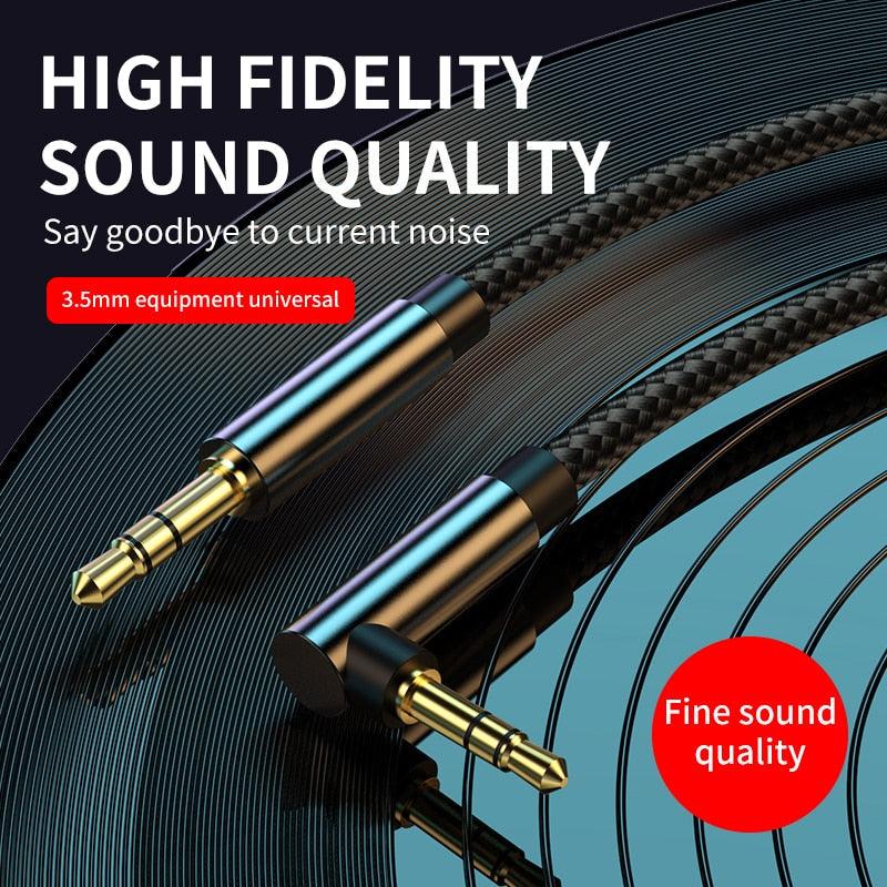 AUX Cable Jack 3.5mm Audio Jack Speaker Audio Cable Stereo Aux Cord 90 Degree Right Angle Aux Cable Compatible Cable For Headphones Car Tablets Speakers