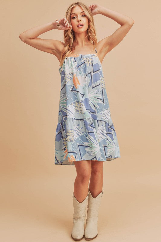 New Summer Printed Ruffled Hem Square Neck Mini Cami Dress For Women – Stylish and Chic Square Neck Mini Dress with Feminine Ruffled Hem