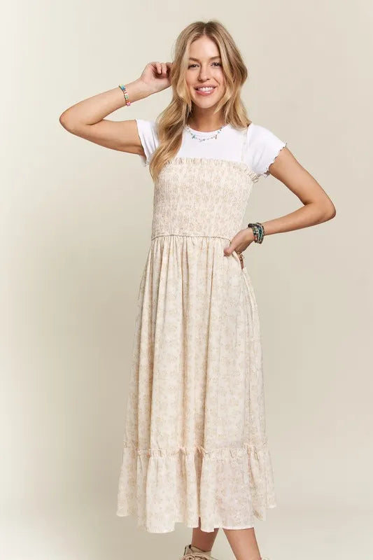 New Summer Smocked Floral Ruffled Hem Cami Dress – Feminine, Charming, Playful, Perfect for Warm Weather and Casual Outings