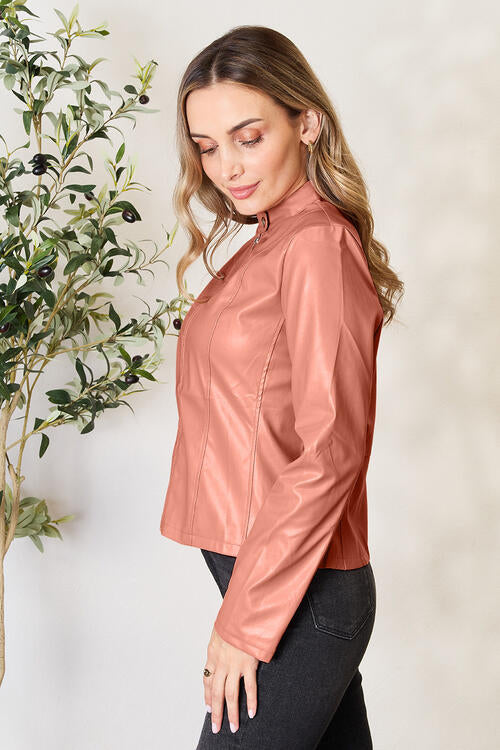 Women Classic Neck Zip-Up Jacket For Everyday Wear Elegant Girls Jacket