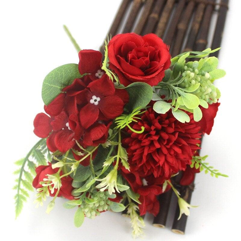 Beautiful Silk Hydrangeas Artificial Wedding Flowers For Bride Hand Silk Blooming Peony Fake Flowers Home Decoration