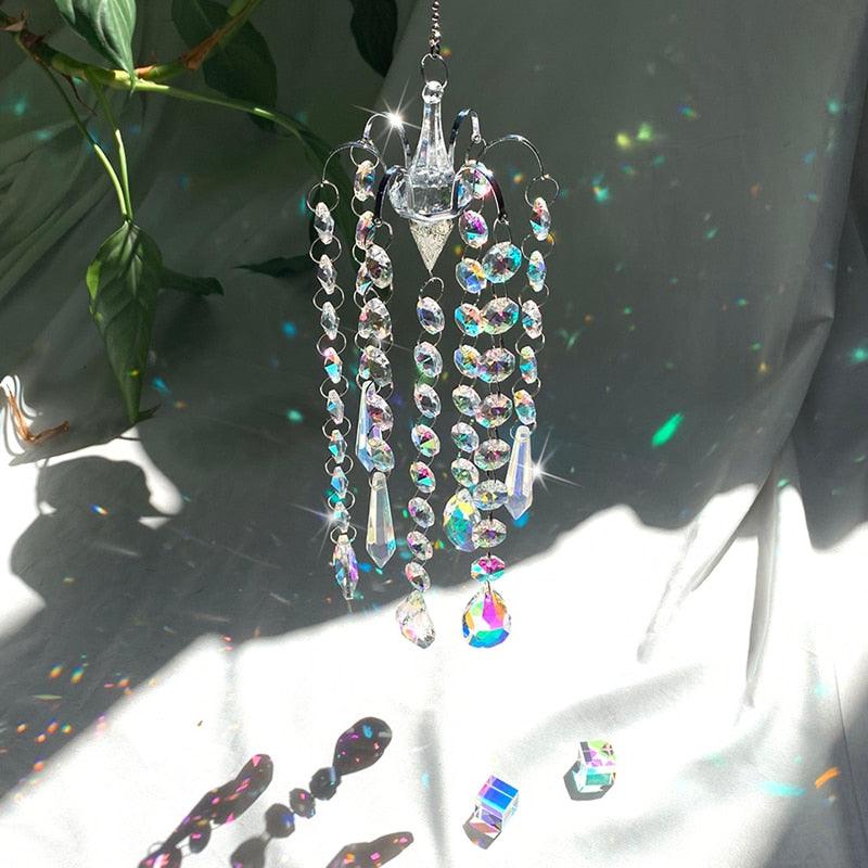 Chandelier Wind Chimes Home Decor Ornaments AB Coating Crystal Prisms Hanging Suncatcher Rainbow Chaser Window Curtains Jewelry Pendant For Home Room Wedding Garden Decor Gifts Photography