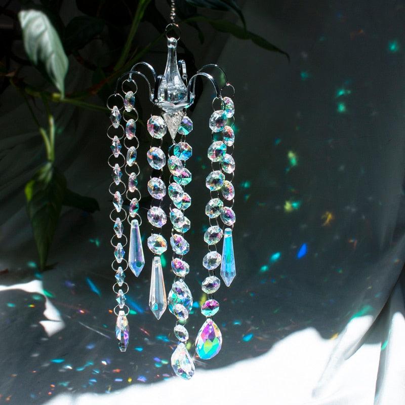 Chandelier Wind Chimes Home Decor Ornaments AB Coating Crystal Prisms Hanging Suncatcher Rainbow Chaser Window Curtains Jewelry Pendant For Home Room Wedding Garden Decor Gifts Photography