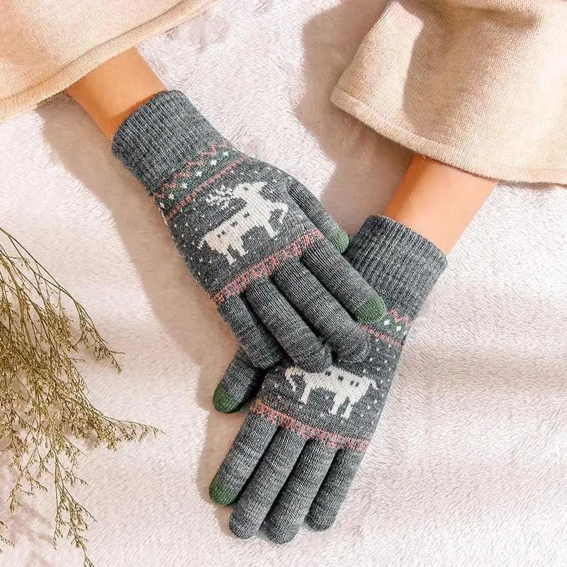 Colorful Christmas Deer Printed Warm Autumn Winter Comfortable Gloves For Men Women Cute Unisex Stylish Design Soft Full Finger Gloves