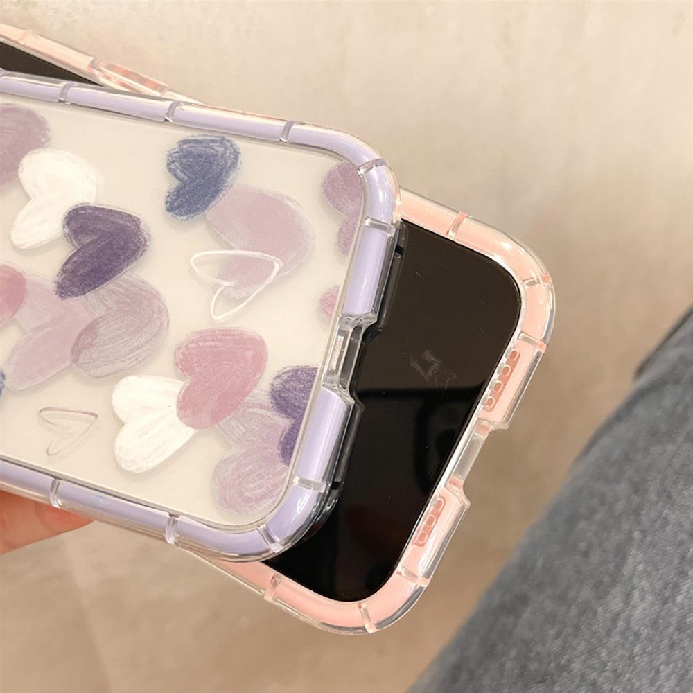 Cute Love Heart Soft Shockproof Bumper Transparent Phone Case For iPhone 12 13 Pro Max Silicone Back Cover Case  Cute Side Small Pattern for Women Girls Soft Silicone Shockproof Protective Cover