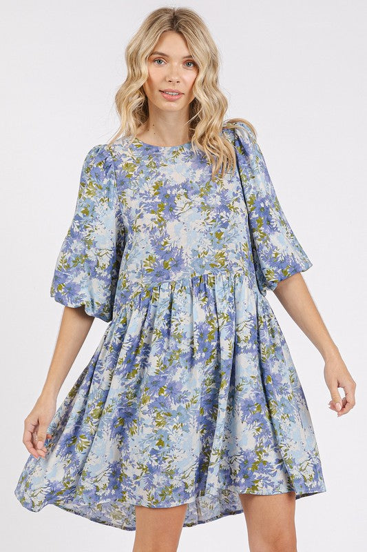 New Summer Flower Print Linen Blend Babydoll Mini Dress – Feminine and Flowy Babydoll Dress with Floral Print for a Playful Summer Look
