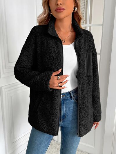 Winter Warm Zip Up Long Sleeve Jacket Fuzzy Cozy & Stylish Jacket Cold-Weather Essential Outdoor Jacket