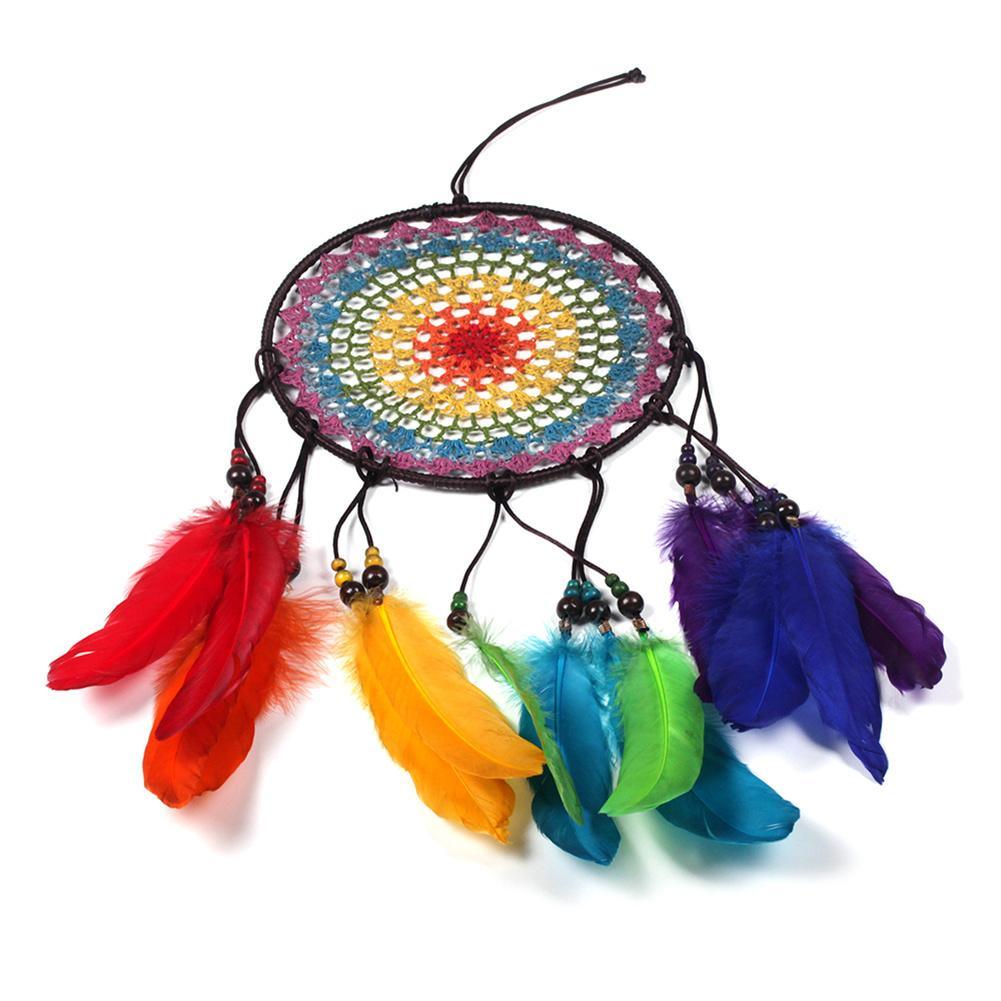 Dream Catcher Handmade Ornaments Wall Decor Handmade Jewelry Wind Chimes Rainbow Feather Dream Catchers For Gifts Wedding Home Decorations Photography As Prop