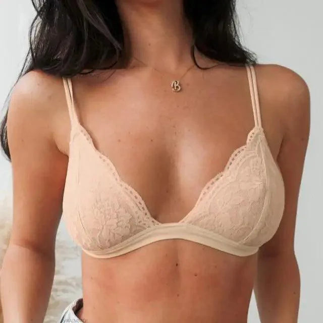 Elegance Lace Thin Triangle Bra For Women Wireless Lingerie Transparent Solid White/Black