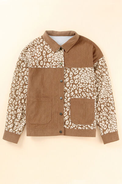 Leopard Print Drop Shoulder Jacket with Button-Up Closure Beautiful Unique Design Winter Jacket