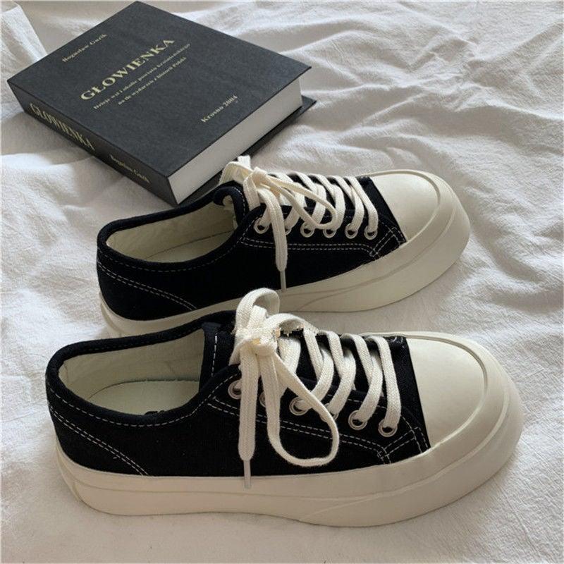 Flat White Sneakers Women's Sports Shoes Platform Vintage Casual Footwear Round Tennis  Athletic Canvas Trainers White Sneakers Low Top Canvas Sneakers