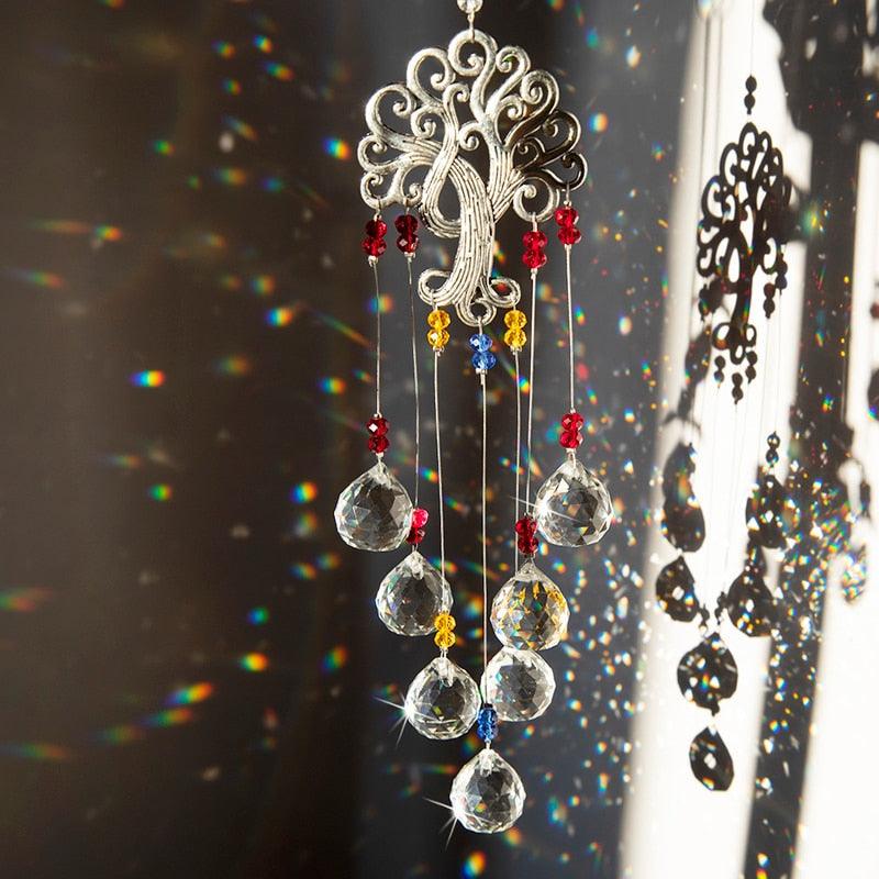Hanging Crystal With Ball Prism Rainbow Maker Tree of Life Decor For Garden Window Rainbow Maker with Chain for Easy Hanging Outdoor Home Kids Room Window